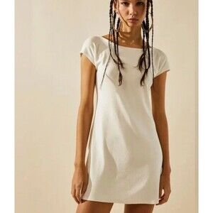 FREE PEOPLE BEACH Rosalia Low Open Back Short Sleeve Mini Dress - Ivory Small